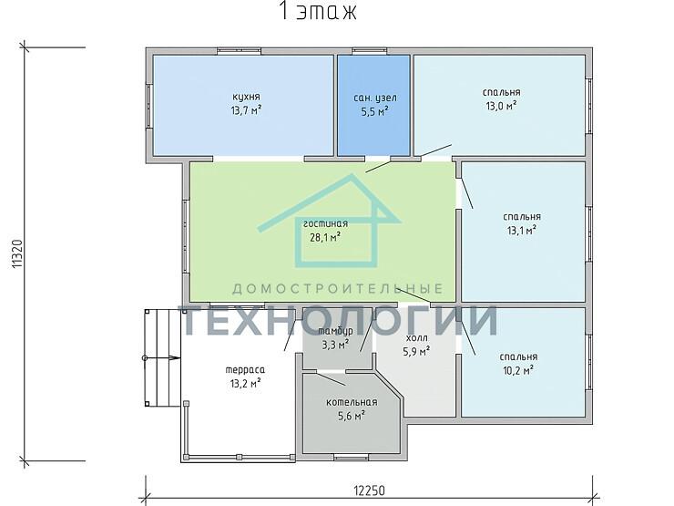 Одноэтажный дом из бруса шале 11х12 с котельной Бажен